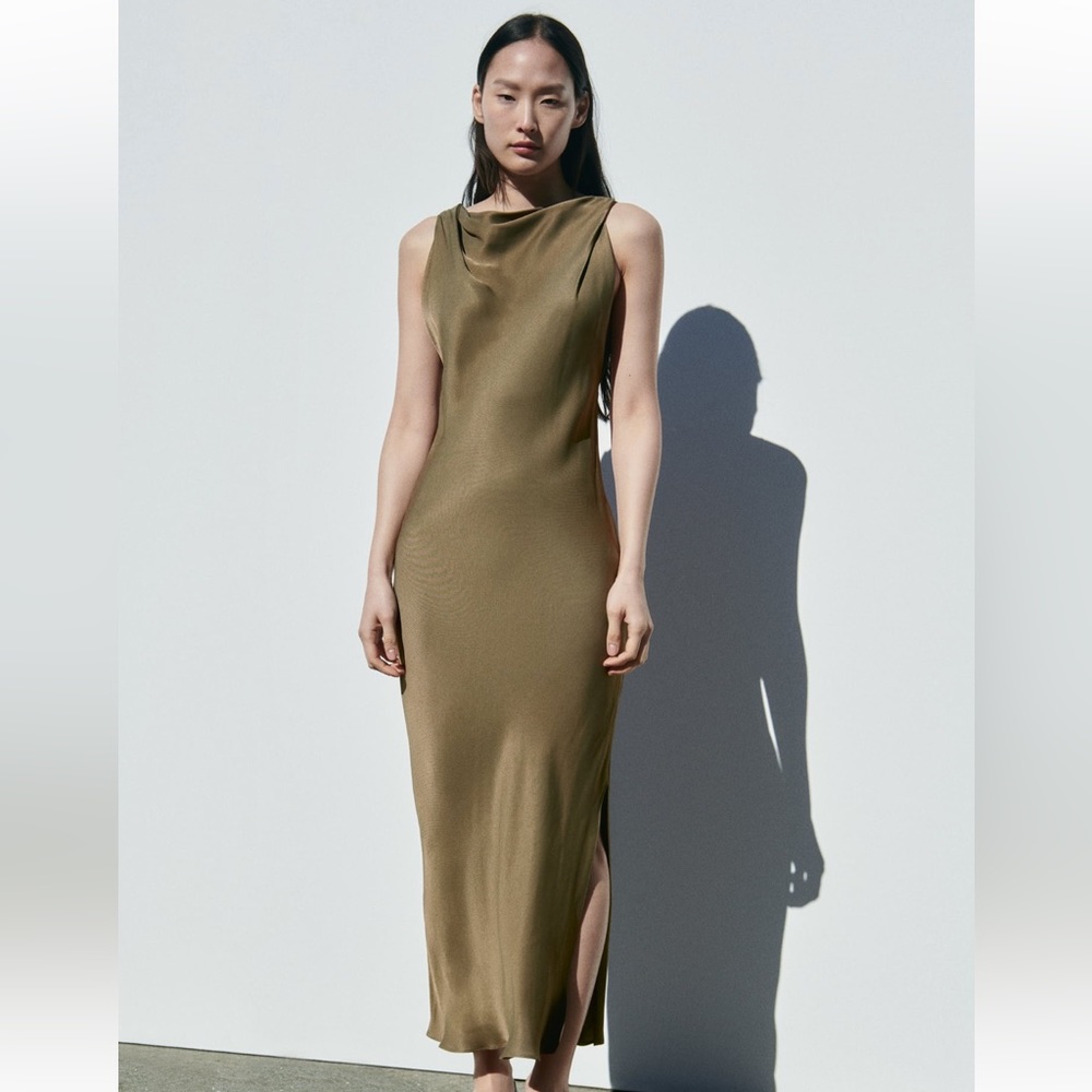 ZARA SATIN EFFECT MIDI DRESS